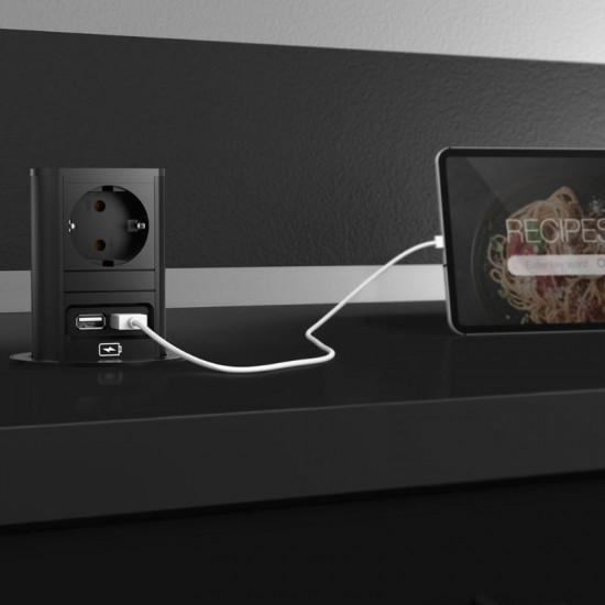 Tour de Prises pour Cuisine Élévateur Noir