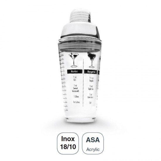 Shaker à Cocktail en Acrylique avec Couvercle en acier Inoxydable