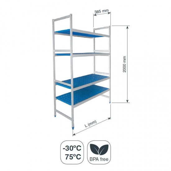 Rayonnage modulaire Simple 4 Étagères Fond 385 mm Hauteur 2000 mm