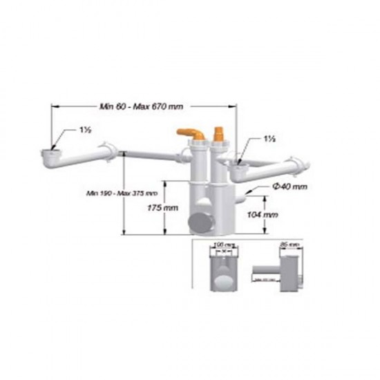 Siphon d'économie de l'Espace 2 Voie pour Évier 2 Seins